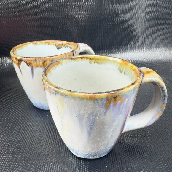 Ken Edwards Pottery Mexican Stoneware Pottery Coffee Mugs Cups Set 2 Drip Glaze - Picture 14 of 16